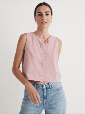 Madewell Pink Boxy Size Small Button Up Vest Top, Cotton & Sleeveless